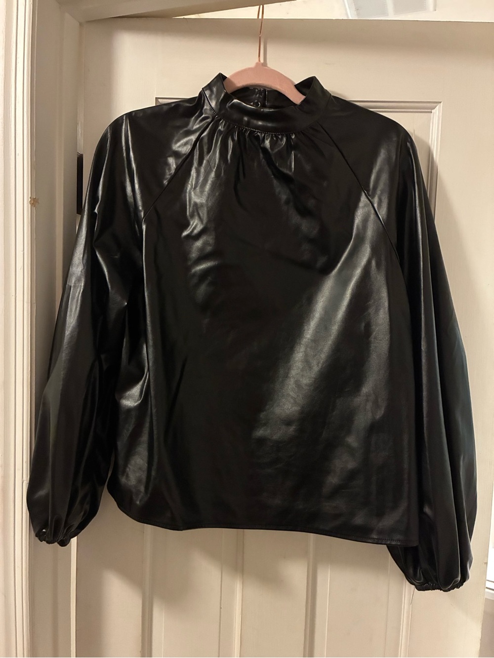 SHEIN Black Faux Leather High Neck Top